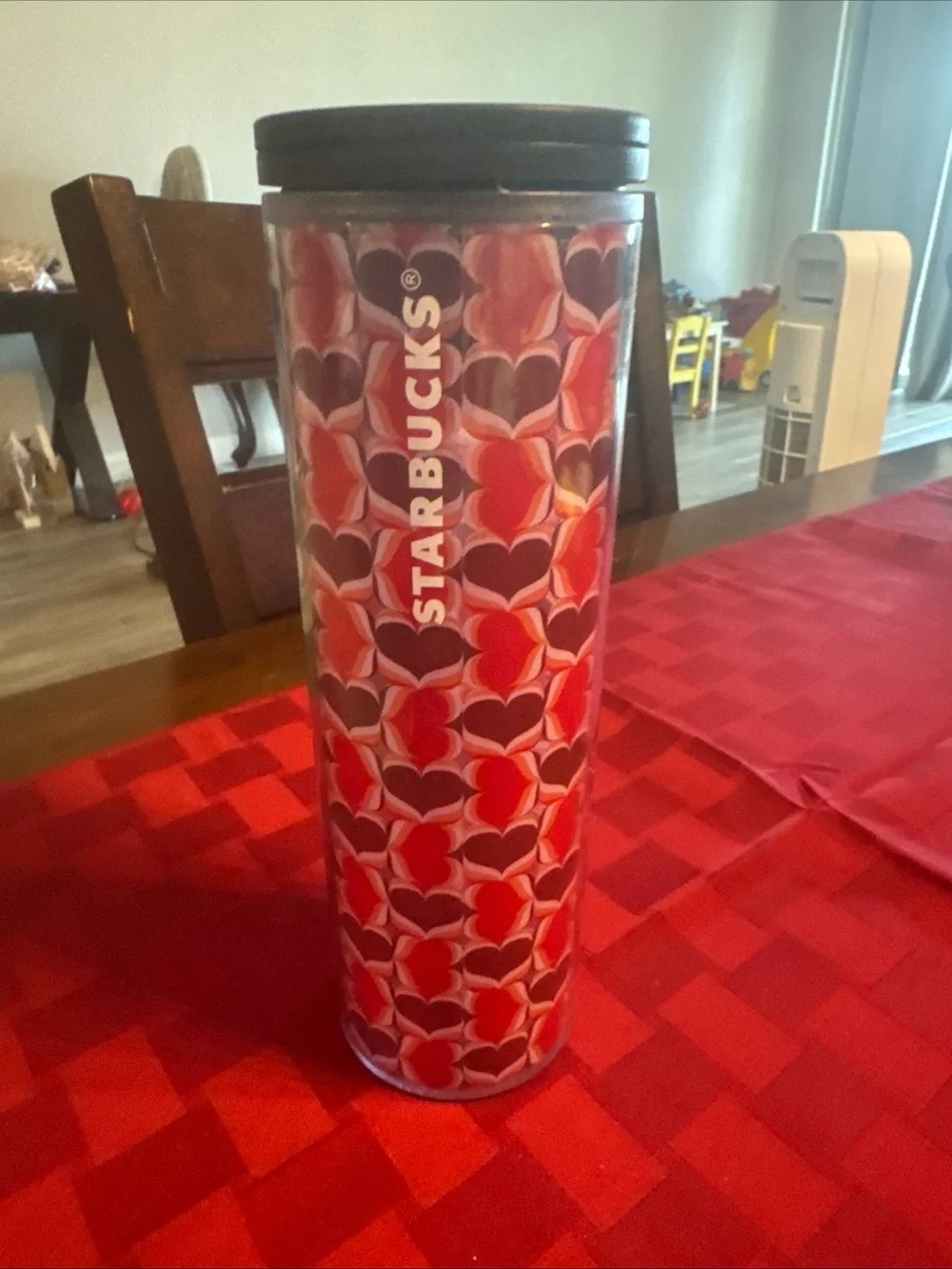 Starbucks Red and Dark Purple Heart Pattern Tumbler